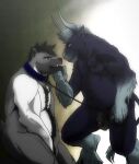 2019 anthro balls bear biceps body_hair bovid bovine butt cattle chest_hair chest_tattoo collar dominant dominant_male duo ear_piercing eye_contact facial_piercing flaccid foreskin genitals hand_on_chin happy_trail hi_res joaobear leash looking_at_another luccagrizzly male male/male mammal manly musclegut muscular navel nipples nose_piercing nose_ring nude pander_(lostpander) pecs penis piercing ring_piercing simple_background submissive submissive_male tattoo vein veiny_penis