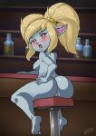  anus bar blonde_hair blue_body blue_fur blush bottle breasts female fur furniture genitals godichi hair hi_res humanoid_pointy_ears league_of_legends nude pink_eyes poppy_(lol) pussy riot_games stool video_games yordle 