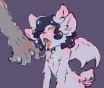 ambiguous_gender anthro blush bodily_fluids cum cum_feeding cum_in_a_cup cum_in_container cum_in_mouth cum_inside cum_on_chest dark_hair disembodied_hand dragon drinking drinking_cum drooling_cum floofyskydraws fur furred_dragon genital_fluids keith_(floofyskydraws) male_(lore) mythological_creature mythological_scalie mythology nude scalie short_tail tail tongue tongue_out wings yellow_eyes