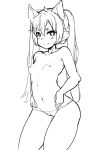  2016 2:3 5_fingers animal_humanoid breasts clothed clothing cute_fangs female fingers genitals hair hi_res humanoid long_hair looking_at_viewer monochrome navel nipples portrait pussy simple_background small_breasts solo three-quarter_portrait topless white_background wwwazxc 