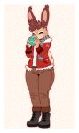 absurd_res anthro beverage blush boots bottomwear clothing coat container cup drinking ears_up eyes_closed footwear fur hair hi_res kenoxpictures lagomorph leporid male mammal mug pants rabbit scarf shirt slightly_chubby snowflake solo tail thick_thighs topwear