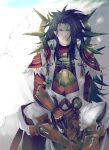  1boy absurdres armor fire_emblem fire_emblem_fates highres japanese_armor japanese_clothes long_hair looking_to_the_side male_focus red_armor ryoma_(fire_emblem) sou_mei spiked_hair 