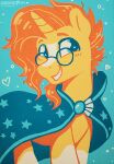 alternate_version_at_source blue_eyes blush cape clothing dandy_(artist) equid equine eyewear facial_hair friendship_is_magic glasses hair hasbro heart_symbol hi_res horn male mammal my_little_pony mythological_creature mythological_equine mythology orange_hair smile solo sunburst_(mlp) traditional_media_(artwork) unicorn