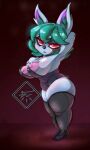 anthro big_breasts breasts clothed clothing digital_media_(artwork) female green_hair gus_arts hair hi_res humanoid inverted_nipples league_of_legends legwear leotard looking_at_viewer mammal nipples puffy_nipples red_eyes riot_games short_stack simple_background solo thick_thighs vex_(lol) wide_hips yordle