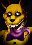 absurd_res anthro black_background black_nose black_tears blue_eyes bodily_fluids bust_portrait five_nights_at_freddy&#039;s front_view glistening glistening_eyes hi_res imperatorcaesar looking_at_viewer male open_mouth portrait purple_tongue saliva saliva_on_tongue scottgames sharp_teeth simple_background solo teeth tongue tongue_out yellow_body yellow_eyes