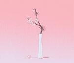  cherry_blossoms highres mitsubachi_(roundbee) no_humans original petals pink_background sapling shadow simple_background still_life vase 
