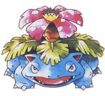  1996 3_toes ambiguous_gender blue_body blue_skin claws elemental_creature fangs feral flora_fauna flower fronds front_view full-length_portrait half-closed_eyes ken_sugimori leaf light lighting looking_at_viewer low_res narrowed_eyes nintendo official_art open_mouth open_smile plant pok&eacute;mon pok&eacute;mon_(species) portrait prick_ears quadruped red_eyes red_tongue scalie shadow simple_background smile solo standing toe_claws toes tongue traditional_media_(artwork) tree venusaur video_games warts white_background white_claws 
