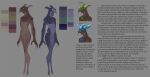 absurd_res alien anthro bodily_fluids breasts claws dewlap_(anatomy) duo featureless_breasts featureless_feet feet female gelanexi_(theorchidartichoke) glowing glowing_eyes hi_res male model_sheet ribs sexual_dimorphism slim text theorchidartichoke tusks