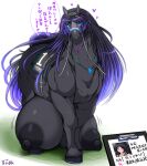 after_transformation anthro areola blush equid equine female fur hair heart_symbol hi_res horse japanese_text looking_at_viewer mammal nipples nude simple_background solo teats text ymbk