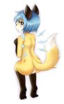  absurd_res alternate_species anthro blue_hair blush butt canid canine cirno cub featureless_crotch female fox furrification hair hi_res kemono looking_back mammal mcsadat nude rear_view short_hair simple_background solo touhou video_games white_background young 