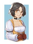  1girl black_hair bob_cut brown_eyes choker collarbone effy_neprin final_fantasy final_fantasy_ix freckles garnet_til_alexandros_xvii gloves highres juliet_sleeves long_sleeves puffy_sleeves short_hair smile solo upper_body 