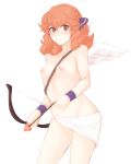  1girl angel angel_wings areolae arrow bangs between_breasts blush bow_(weapon) bracelet breasts collarbone curly_hair curvy eyebrows_visible_through_hair facing_to_the_side fire_emblem fire_emblem_echoes:_shadows_of_valentia fire_emblem_gaiden fire_emblem_heroes genny_(fire_emblem) hair_ornament heart_arrow highres jewelry light_blush looking_at_viewer navel nipples no_panties nude open_mouth orange_eyes orange_hair parted_lips pink_eyes pink_hair short_hair small_breasts solo strap strap_between_breasts thighs transparent_background tridisart weapon wings 