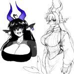 2024 2_horns alternative_fashion anthro bangs big_breasts black_clothing black_hair black_sclera black_topwear blue_horn bottomwear breasts bust_portrait cleavage clothed clothing cursedanchovy digital_media_(artwork) dragon ear_piercing female goth grey_ears hair hi_res horn long_ears mouth_closed multiple_poses mythological_creature mythological_scalie mythology partially_colored piercing portrait pose purple_horn scalie sharp_teeth simple_background smile solo tail teeth three-quarter_portrait topwear white_background white_inner_ear