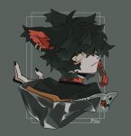  1boy aak_(arknights) animal_ear_piercing arknights black_hair black_nails braid cat_boy closed_mouth cropped_shoulders furry furry_male grey_background hood hood_down looking_back male_focus short_hair sirakaro slit_pupils solo 