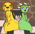 angry animal_crossing anthro bedroom_eyes big_butt bodily_fluids bovid butt caprine clenched_teeth collaborative collaborative_hot_dogging collaborative_sex cum cum_in_ass cum_inside ejaculation elvis_(animal_crossing) felid genital_fluids girly goat group gruff_(animal_crossing) half-closed_eyes hi_res hot_dogging human klutzatdusk lion looking_at_viewer male male/male mammal narrowed_eyes nintendo pantherine seductive sex teeth thick_thighs trio villager_(animal_crossing)