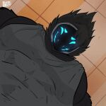 alphi_(nightbirby) animated anthro avian beak bird black_body clothing corvid corvus_(genus) crow digital_media_(artwork) feathers fur hair hybrid looking_at_viewer machine male meme_pose muscular muscular_male oreonart oscine passerine protogen simple_background solo topwear