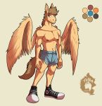 absurd_res anthro clothing equid equine footwear hi_res invalid_tag male male_anthro mammal mythological_creature mythological_equine mythology nipples pegasus shoes shorts_only solo tail thekinkybear wings