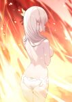  1girl ass breasts commentary cowboy_shot fire firefly_(honkai:_star_rail) highres honkai:_star_rail honkai_(series) large_breasts long_hair panties solo standing thighs topless underwear white_hair white_panties xion32 