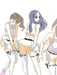  3girls ass bad_drawr_id bad_id black_eyes black_ribbon blue_hair brown_hair character_request closed_eyes copyright_request covering_privates crop_top francine_(daijaemon) long_hair looking_at_viewer looking_back midriff multiple_girls no_panties oekaki out_of_frame pink_footwear ponytail ribbon ribbon-trimmed_thighhighs ribbon_trim shoes simple_background skirt skirt_tug standing thighhighs white_background white_skirt white_thighhighs wind wind_lift 