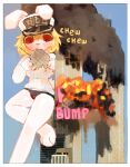 9/11 anthro big_breasts breasts clothing dogmasque9999 female hi_res lagomorph leporid macro mammal panties rabbit solo twin_towers underwear