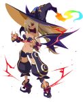  1girl black_footwear black_sclera black_wings braid breasts colored_sclera dark_persona detached_collar disgaea disgaea_rpg earrings full_body gem hat highres jewelry large_breasts light_brown_hair long_hair magic majo_to_hyakkihei metallica_(majo_to_hyakkihei) navel non-web_source official_art photoshop_(medium) pointy_ears pointy_footwear red_eyes ring solo standing transparent_background twin_braids wide_brim wings witch witch_hat 