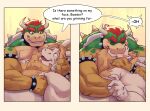 2024 anthro anthro_on_anthro armband asgore_dreemurr barazoku beard belly biceps big_muscles blush body_hair boss_monster_(undertale) bovid bowser bracelet caprine chest_hair claws collar comic deltoids dialogue duo english_text eyebrows eyes_closed facial_hair goat hair hi_res horn hug huge_muscles jewelry kemono kissing koopa lhjal2 looking_at_another male male/male mammal mario_bros musclegut muscular muscular_anthro muscular_male nintendo nude open_mouth open_smile pecs scalie shell simple_background smile spiked_armband spiked_bracelet spiked_collar spiked_shell spikes spikes_(anatomy) surprised_expression teeth text undertale_(series)