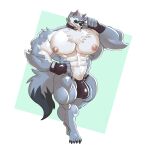 1:1 abs absurd_res anthro biceps big_bulge big_muscles big_pecs big_penis big_tail blue_body blue_fur bulge canid canine canis claws clothing demondragoncyan dislyte ear_piercing eyewear freddy_(dislyte) fur genitals gloves handwear hi_res lilith_games male mammal mostly_nude muscular muscular_anthro muscular_male navel nipples paws pecs penis piercing solo sunglasses tail tail_tuft tuft underwear white_body white_fur wolf