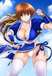  artist_request blue_sky breasts cleavage dead_or_alive kasumi_(doa) looking_at_viewer ninja panties parted_lips pelvic_curtain ponytail ribbon sky thighhighs underwear yellow_ribbon 