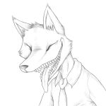 2013 anthro bust_portrait canid canine clothed clothing digital_drawing_(artwork) digital_media_(artwork) eyes_closed fox fur greyscale inner_ear_fluff male mammal monochrome necktie open_mouth open_smile portrait red_(rq) ruby_quest sharp_teeth shirt simple_background smile snout snuddisecrets solo teeth three-quarter_view tongue tongue_out topwear tuft white_background