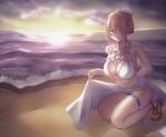  beach blue_eyes breasts cleavage highres large_breasts long_hair one_eye_closed qiyuan_yingluo sandals shropshire_(steelblue_mirage) steelblue_mirage swimsuit toes warship_girls_r 
