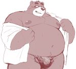  12beat13 2020 anthro belly blush bulge clothed clothing eyewear glasses humanoid_hands kemono male mammal moobs navel nipples open_shirt overweight overweight_male pubes shirt simple_background solo topwear underwear ursid white_background 