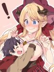  ! 1boy 1girl blonde_hair blue_eyes blush breast_slip breasts draph granblue_fantasy hallessena horns large_breasts long_hair low_twintails mame_lde pointy_ears tobias_(granblue_fantasy) twintails 