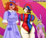 butt clothed clothing doll erection erection_under_clothing female glitch_productions group hi_res humanoid jax_(tadc) lagomorph mammal pomni_(tadc) ragatha_(tadc) sandman_strange the_amazing_digital_circus trio