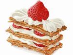  food food_focus fruit mille-feuille no_humans obatti47 original simple_background strawberry whipped_cream white_background 