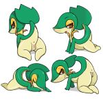 all_fours anthro anus b-intend butt female generation_5_pokemon genitals green_body multicolored_body nintendo nude open_mouth pokemon pokemon_(species) pussy red_eyes snivy solo tan_body yellow_body