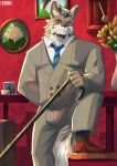  absurd_res anthro biped bulge cane canid canine clothed clothing countershade_face countershade_fur countershading eyebrows fingers fur hi_res inner_ear_fluff male mammal monsterplus solo tail tuft 