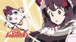  animal_between_breasts animal_ears ban_(inui_toko) black_kimono blue_eyes breasts diffraction_spikes dog dog_ears flower hair_flower hair_ornament heterochromia highres inui_toko inui_toko_(1st_costume) japanese_clothes jumping ken_(inui_toko) kimono large_breasts looking_at_animal looking_down maid maid_headdress nijisanji open_mouth parody red_eyes red_flower shirogami_seisho style_parody tengen_toppa_gurren_lagann translation_request ttgl_eyecatch upper_body v-shaped_eyebrows virtual_youtuber wa_maid yellow_background yellow_eyes 