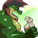  alligator alligatorid anthro belly big_belly bodily_fluids bodily_noises bulge burping churn churning croc crocodile crocodilian crocodylid death digestion digestion_noises digital_media_(artwork) duo english_text fatal_vore gator_(streamer) green_body hair invader_(invaderthegator) lizard male male/male male_prey muscular muscular_male onomatopoeia open_mouth oral_vore organs overweight overweight_male reptile rumbling_stomach scalie size_difference smile smirk solo sound_effects stomach teeth text tongue vore ych_(character) 