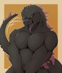 absurd_res anthro godzilla godzilla_(series) hi_res kaiju kyron-ladon male monster muscular muscular_anthro muscular_male open_mouth reptile scalie simple_background solo tail toho