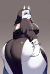 anthro big_breasts big_butt boss_monster_(undertale) bovid breasts butt caprine clothed clothing female fur goat hi_res horn looking_at_viewer looking_back mammal mature_female nocturne_(artist) simple_background solo standing toriel undertale undertale_(series) white_body white_fur 