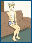  anthro briefs briefs_only clothed clothing deer deer_frat_dude_(fuze) furniture fuze hi_res male mammal nipples on_sofa sitting sofa solo topless underwear underwear_only 