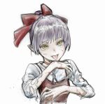  1girl bleeding blood choker dress gegege_no_kitarou looking_at_viewer nekomusume nekomusume_(gegege_no_kitarou_6) pointy_ears purple_hair red_choker red_dress scratches short_hair simple_background sketch slit_pupils solo teri_terio tongue tongue_out torn_clothes upper_body white_background yellow_eyes 