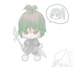  1other 21scorpii adagumo_no_saragimaru adagumo_no_yaorochi androgynous blue_pants capelet chibi full_body green_capelet green_hair hair_ornament high_ponytail holding holding_polearm holding_weapon len&#039;en naginata other_focus pants parted_lips polearm red_eyes short_hair short_ponytail sketch snake_hair_ornament snake_tail socks solid_eyes solo split_ponytail spoken_character tail v-shaped_eyes weapon white_socks 