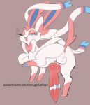  2024 accessory anthro anus balls blue_eyes blue_pawpads bow_(feature) cute_fangs digital_drawing_(artwork) digital_media_(artwork) eeveelution eyelashes full-length_portrait fur generation_6_pokemon genitals glistening_eyelids hi_res lidded_eyes long_ears long_penis looking_at_viewer male multicolored_body multicolored_fur narrowed_eyes nintendo one_eye_closed open_mouth open_smile pawpads penis penis_accessory penis_bow penis_ribbon pink_body pink_ears pink_fur pink_tail pokemon pokemon_(species) portrait red_balls red_penis ribbons simple_background smile smugbluefaun solo sylveon tail white_body white_face white_fur wink 