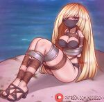  arms_behind_back bdsm bondage bound breast_bondage cloth_gag gag gagged highres improvised_gag lusamine_(pokemon) negi_(liquidu) pokemon pokemon_sm shibari 