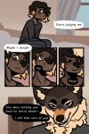  absurd_res anthro canid canine canis comic dialogue digital_media_(artwork) duo english_text fur hi_res kiss_on_forehead male male/male mammal mustelid oddbutokay otter simple_background speech_bubble text wolf 