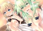  blonde_hair blue_eyes breasts censored clothed clothing duo elf female gc3 goblin_slayer green_eyes green_hair hair high_elf_archer human humanoid humanoid_pointy_ears long_hair mammal not_furry nude open_mouth priestess_(goblin_slayer) small_breasts towel undressing 