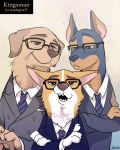  alternate_species anthro canid canine canis crossover disney domestic_dog eggsy_unwin english_text eyewear frown glasses group harry_hart kingsman_the_secret_service male mammal merlin_(kingsman) open_mouth rikuta_tp smile text umbrella zootopia 