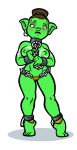  amazon ankle_cuffs bdsm blush bondage bound breasts camel_toe chain clothed clothing collar ear_piercing ear_ring female hair hair_bun handcuffs humanoid muscular not_furry orc orc_humanoid panties piercing shackles slave solo toonbat topless underwear 