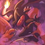  1:1 2020 anthro black_body charizard chromamancer claws digital_media_(artwork) dragon duo erection female genitals hi_res looking_at_viewer male male/female nintendo nude penis pok&eacute;mon pok&eacute;mon_(species) reptile salazzle scalie video_games western_dragon 